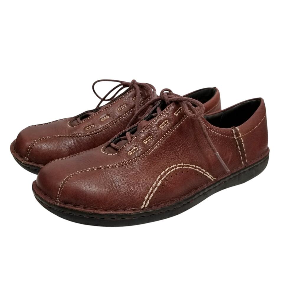 Clarks Women's Brown Leather Lace Up Sneakers Walking Comfort Shoes Size 7.5